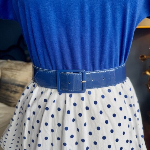 Vintage Blue and White Polka Dot Dress - Picture 6 of 9